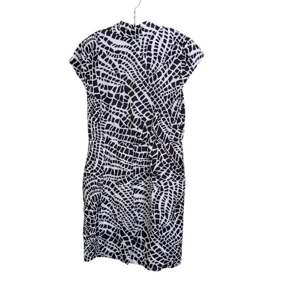 Vintage Dress Size 12 Black White Animal Print Sleeveless Collared Bamboo Blend - Picture 2 of 5